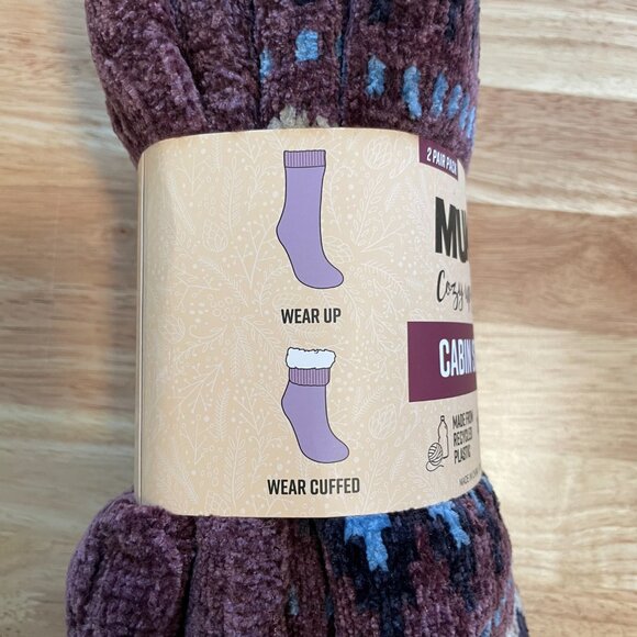 Muk Luks Long Cabin Socks L/XL Fully Lined Non-skip Grippers 2 Pair Pack NWT - Picture 4 of 6